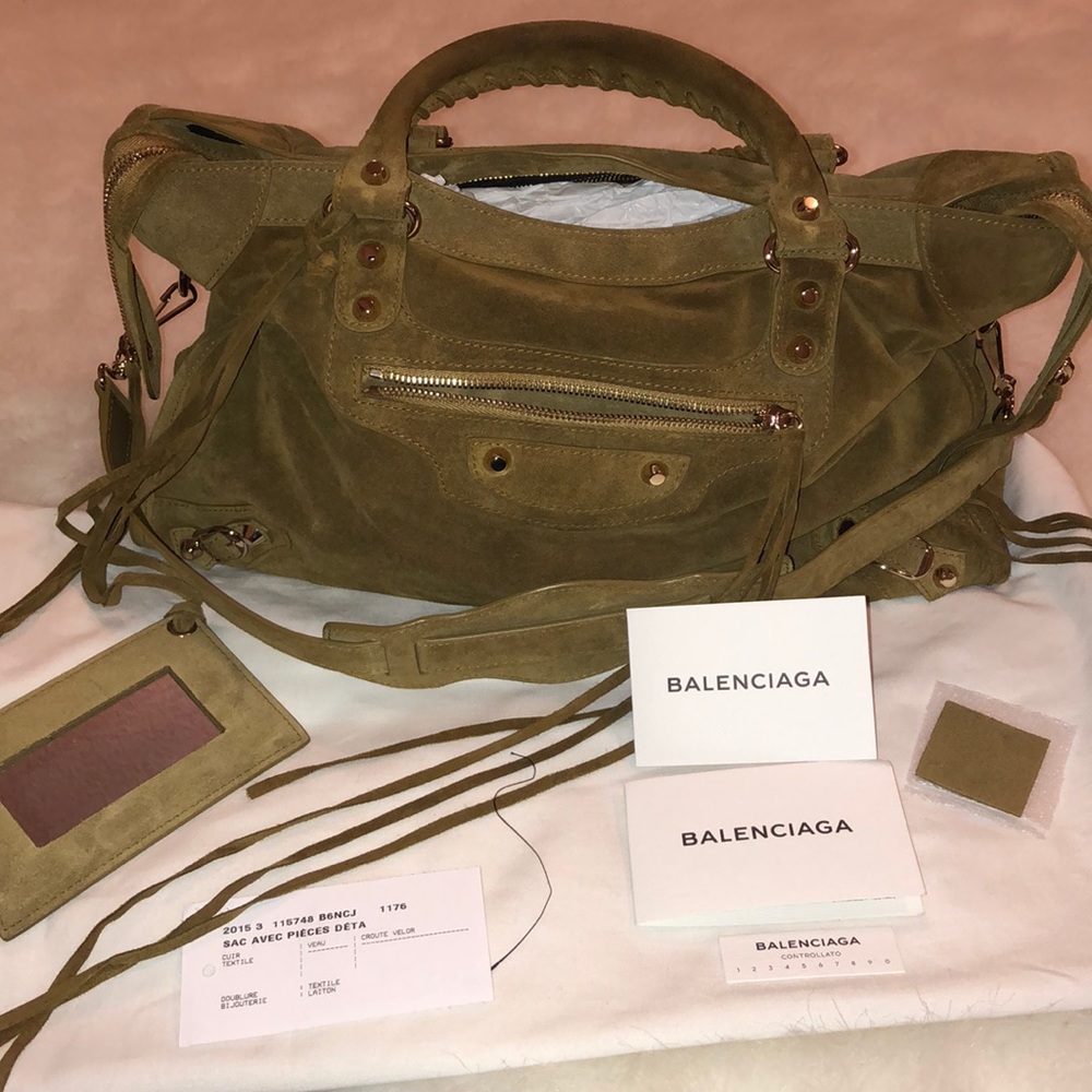 BALENCIAGA Suede Motocross Classic City Bag